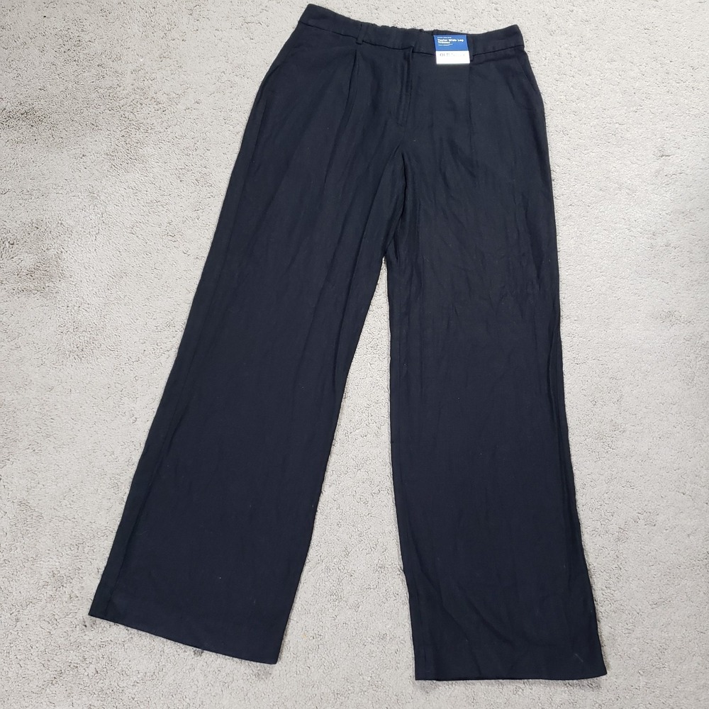 NWT Old Navy Taylor Black High Rise Wide Leg Linen Blend Trousers Womens Medium - Picture 3 of 11